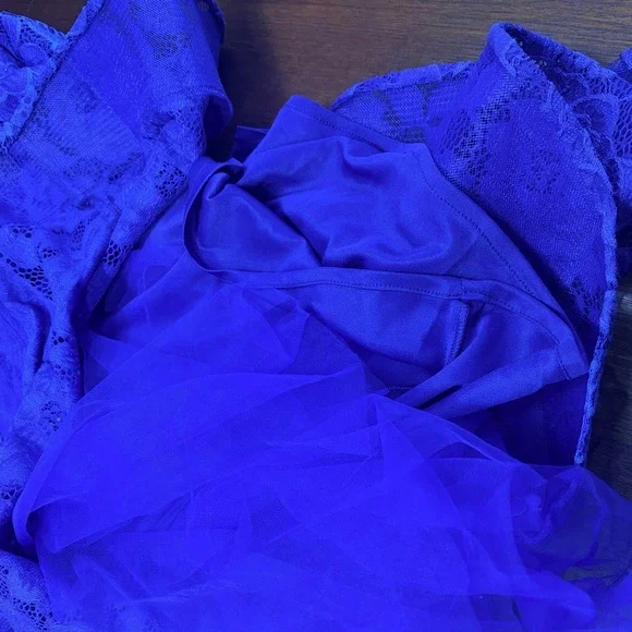 La Femme Lace Mermaid Gown Womens 10 Royal Blue Rhinestone Strapless Prom Dress - Picture 7 of 10